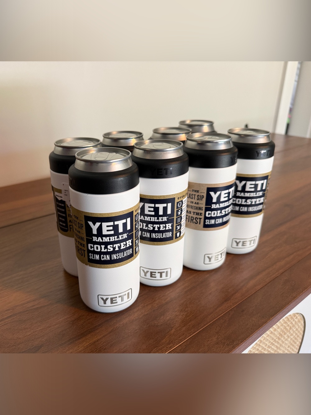Yeti White and Black Rambler Colster Slim Can Insulator